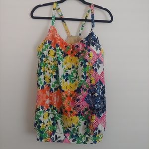 Cacique Size 18 Tankini Swim Top Floral 2x